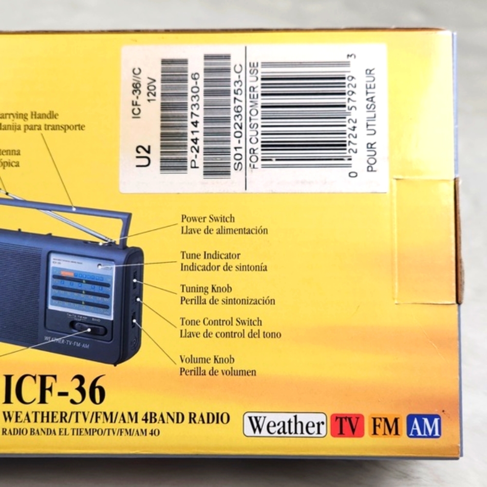 SONY ICF-36 TV/Weather/FM/AM/4 Band Radio VTG 2001 In Original box RARE - Picture 8 of 16